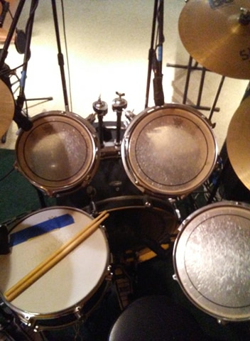 Drum kit and sticks top view